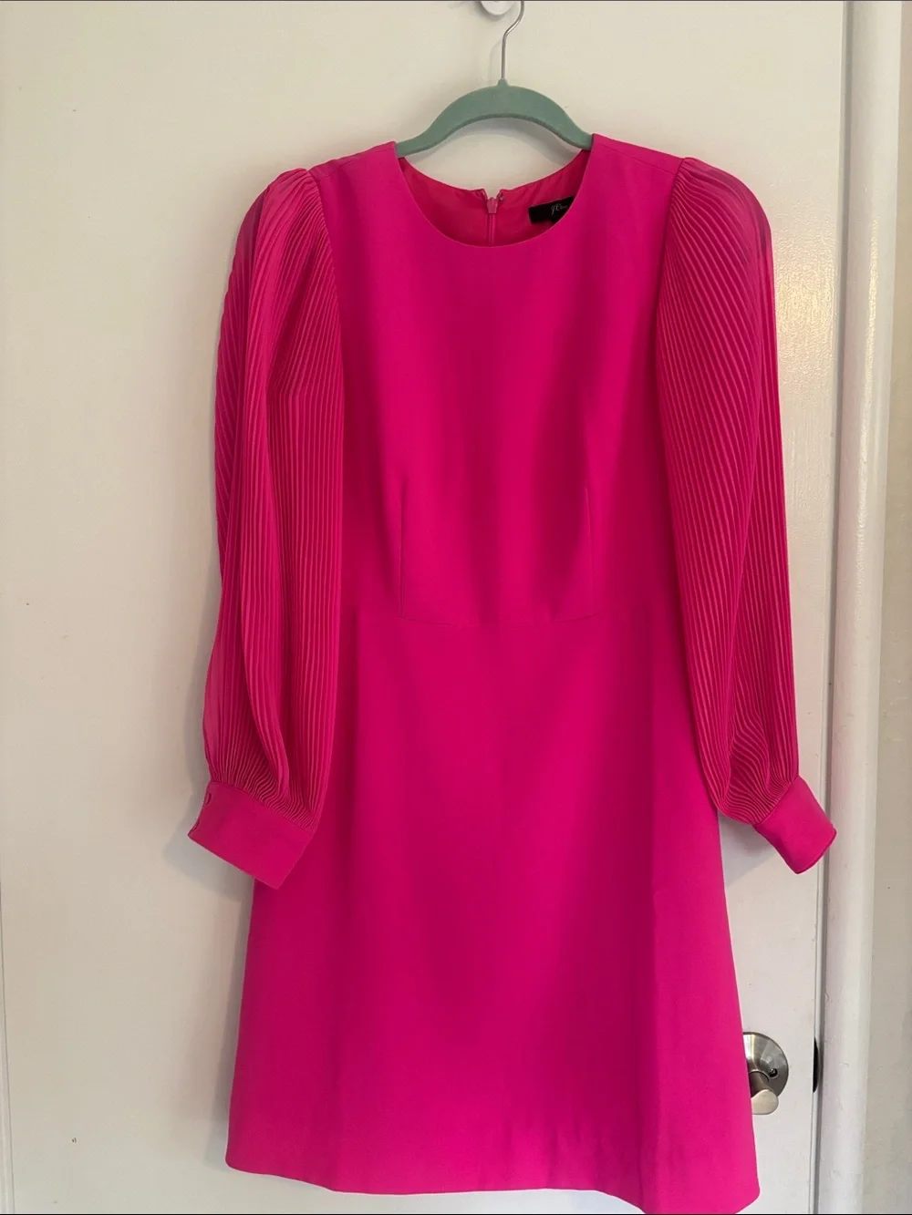 J. Crew Hot Pink Pleated Sleeve A-Line Dress